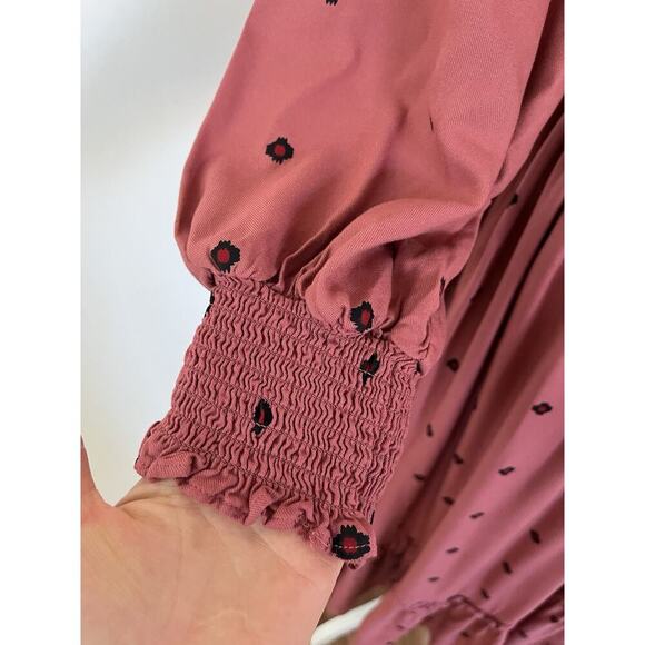 Farmers Market Floral Embroidered Maxi Dress Size L Pink Boho Trad Wife Modest - Picture 6 of 9